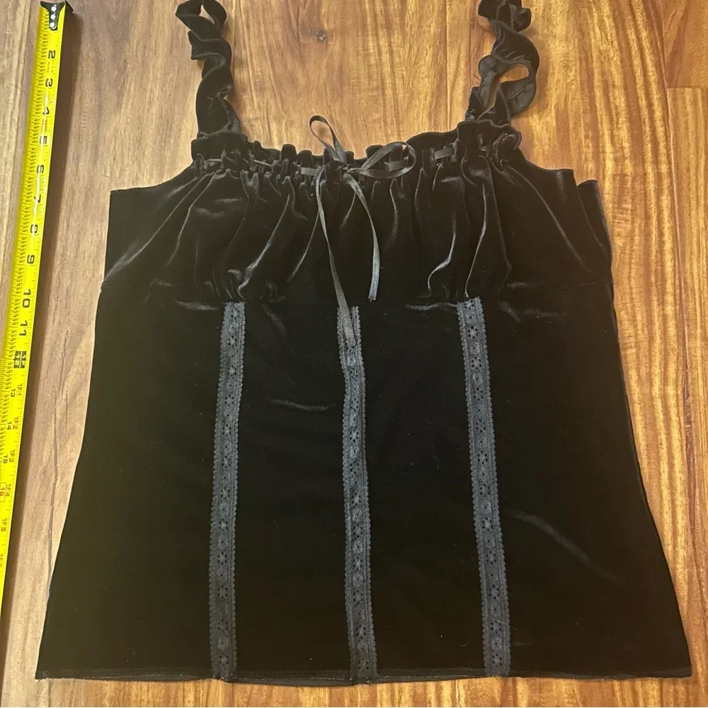 Express Black Velvet Camisole with Ruffle Straps, Lace and ribbon - Picture 9 of 13